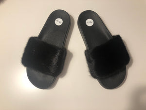 Amiletten Mink Black Fur Slides