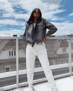 Oversized Leather Jacket Grey