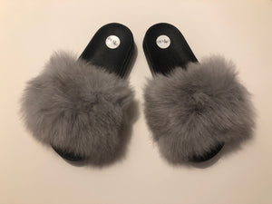 Amiletten Fox Light Grey Fur Slides