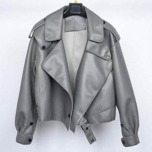 Oversized Leather Jacket Grey
